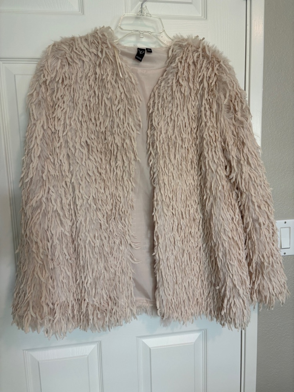 Windsor Faux Shag Teddy Jacket in Light Beige